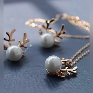 1 Pair Of Earrings 1 Necklace Chic Jewelry Set 14k Gold Plated